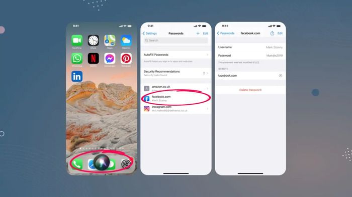use siri to find app passwords