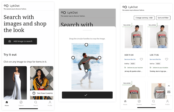 Find clothes from an image on the Lykdat website