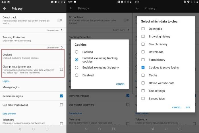 clear cookies on firefox browser