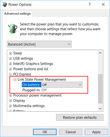 Fix blue screen error by changing power settings.