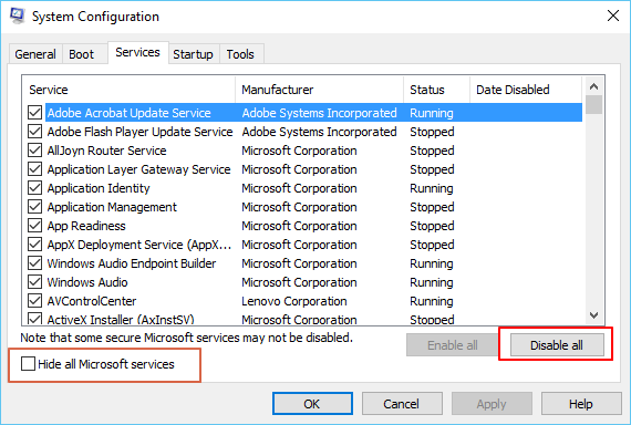 Fix Blue Screen error by clean boot.
