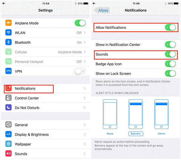 Fix no sound on iPhone via notification settings