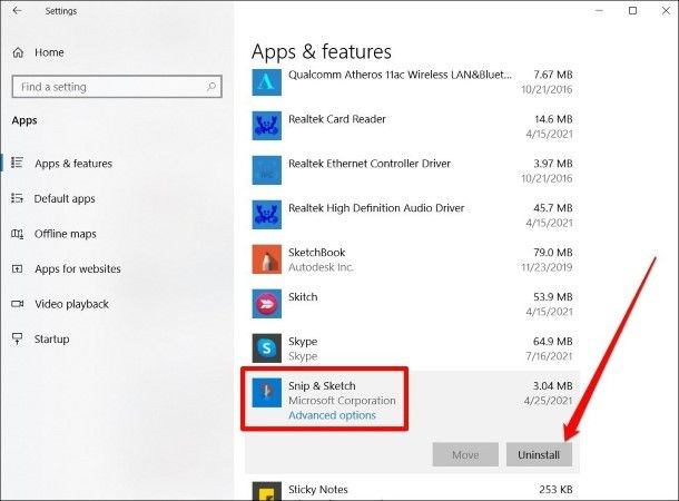 Reinstall the snip and sketch app to fix snip & sketch not working on Windows step 2