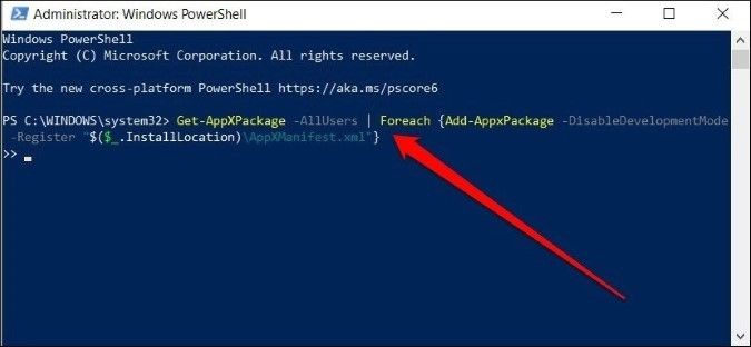 Use powershell to re-register app to fix snip & sketch not working on Windows step 1