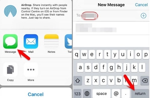 click on the message app option