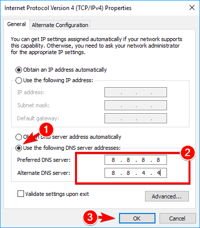 use the dns server addresses