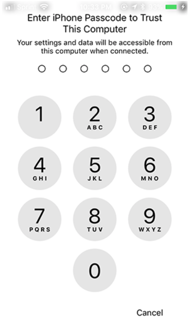 Enter passcode to share screen