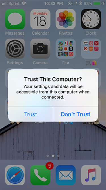 Grant permission to connect the computer to iPhone