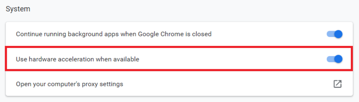 turn off hardware acceleration option