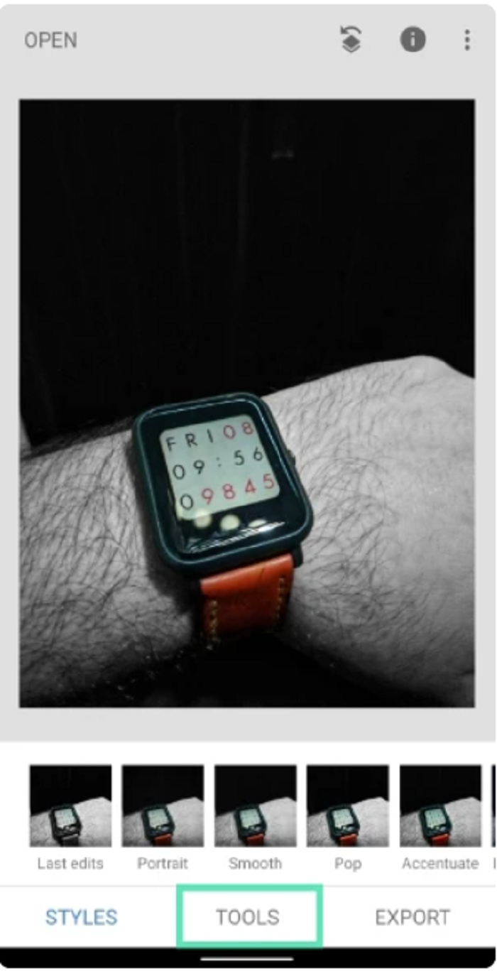 How to Add Watermark to Photos with Snapseed Step 1