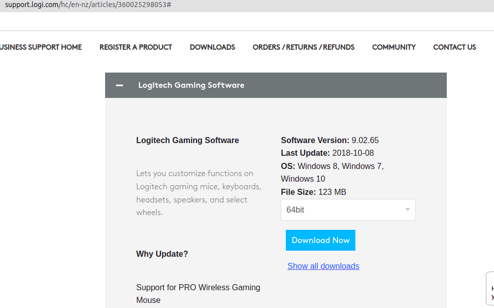 start to download Logitech Gaming software