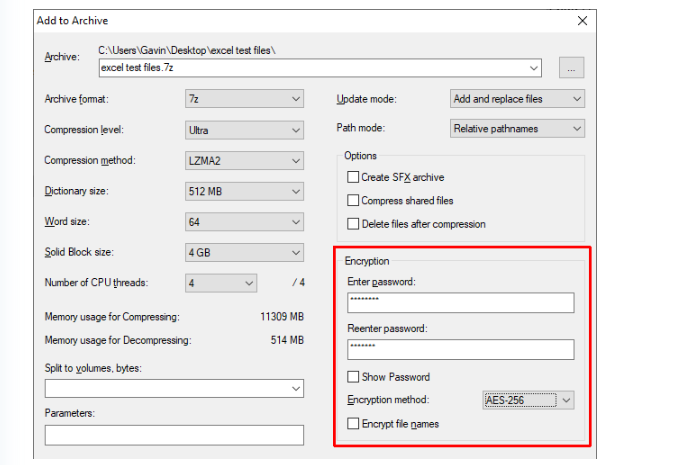 How To Encrypt Excel File With 7-Zip Step 3