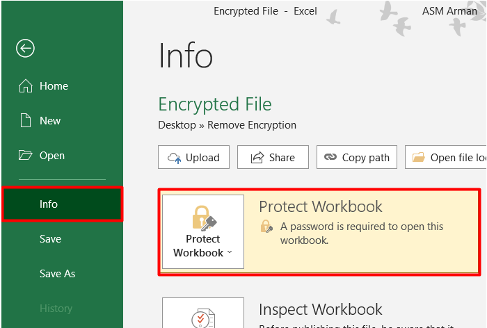 How to Verify and Unencrypt Excel File on Windows Step 3