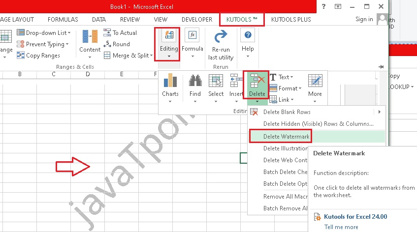 kutools for excel delete watermark