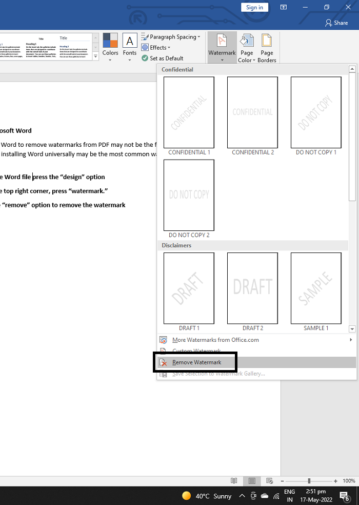 How to Remove Watermarks from PDF with Microsoft Word Step 2