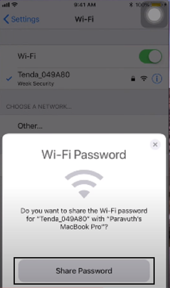How to Share Wi-Fi Password from iPhone to Mac Step 4