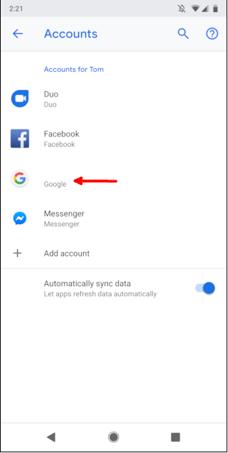 tap google account