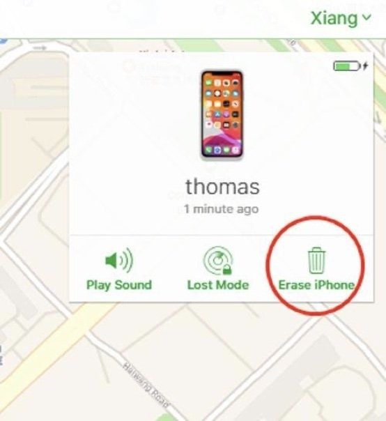 click on the erase iphone option