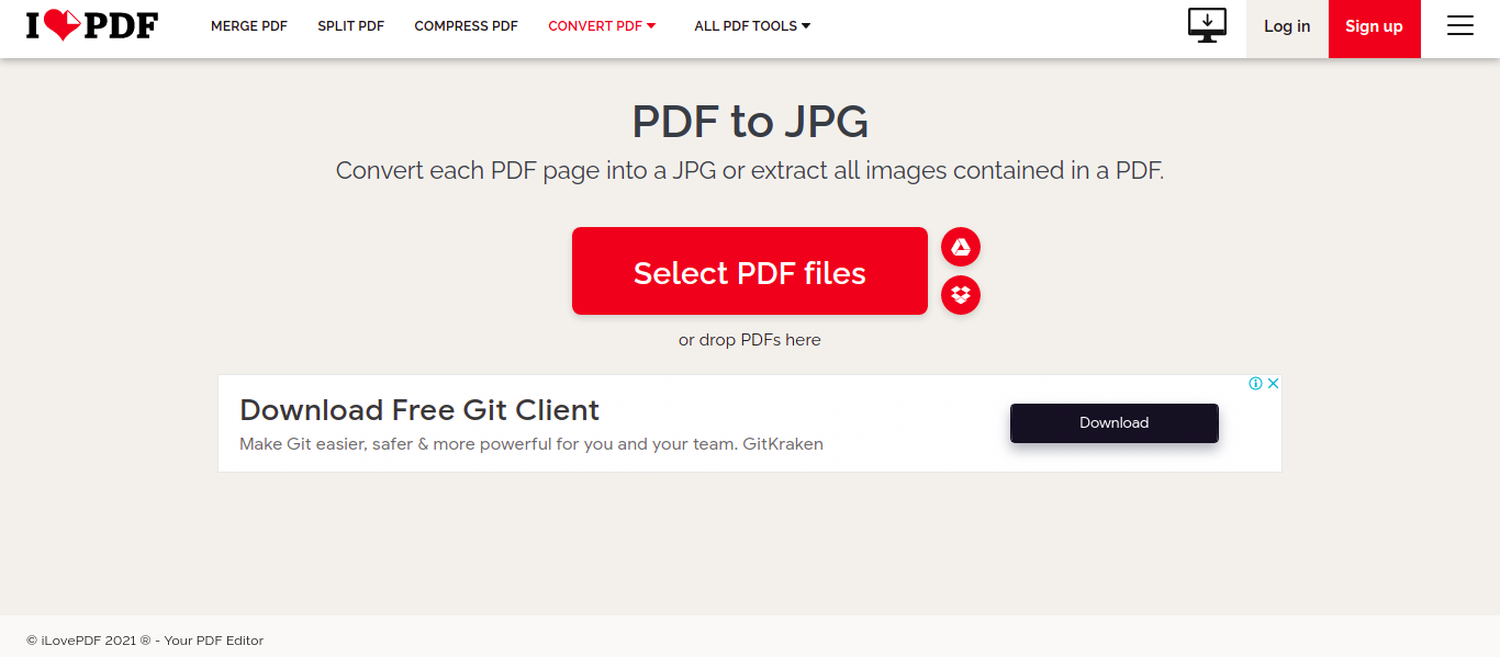 Using iLovePDF to convert PDF to JPG