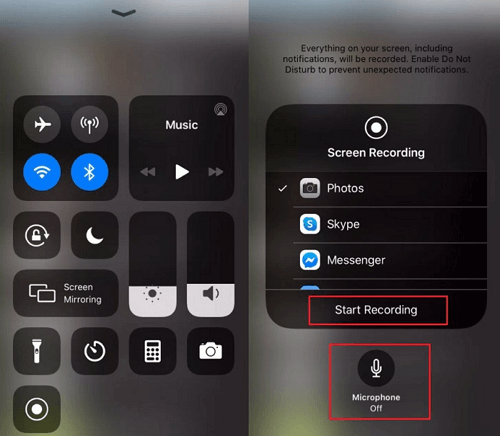 tap on the start recording option