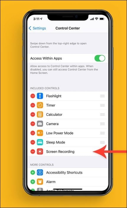 select screen recording option