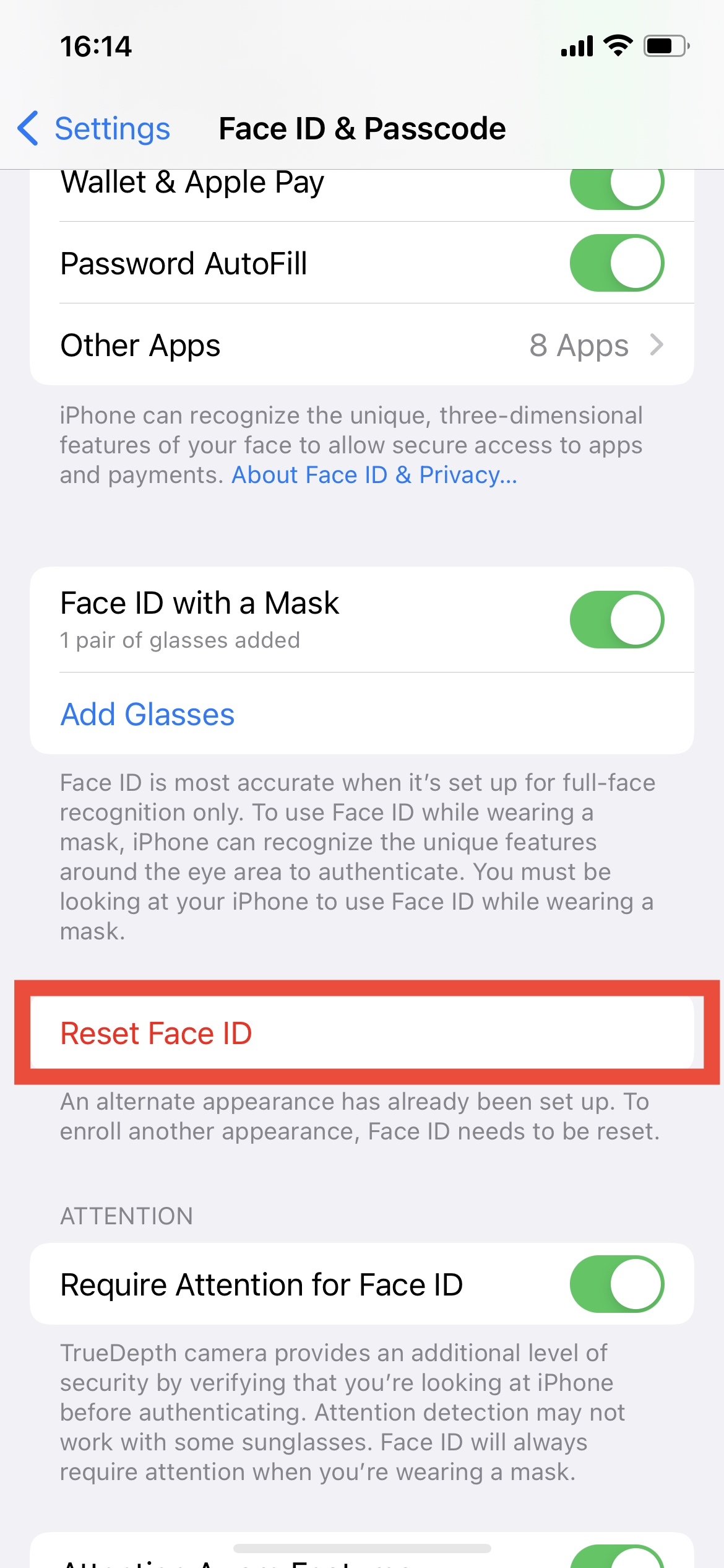 find Reset Face ID