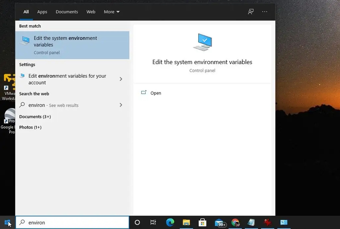 edit the system environment variables