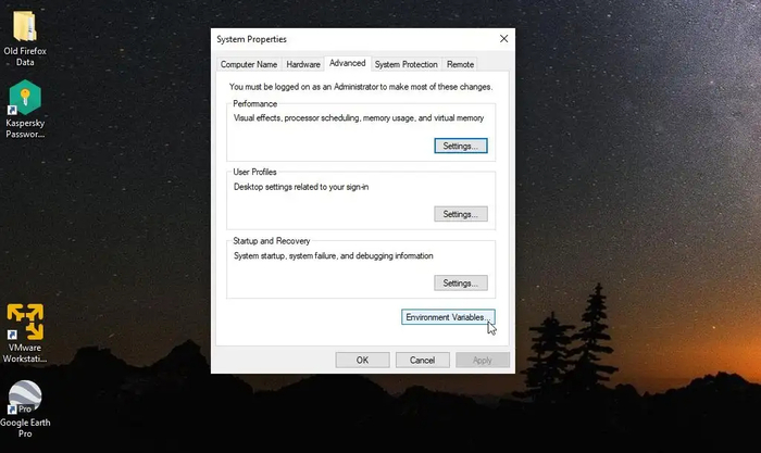 open the system properties