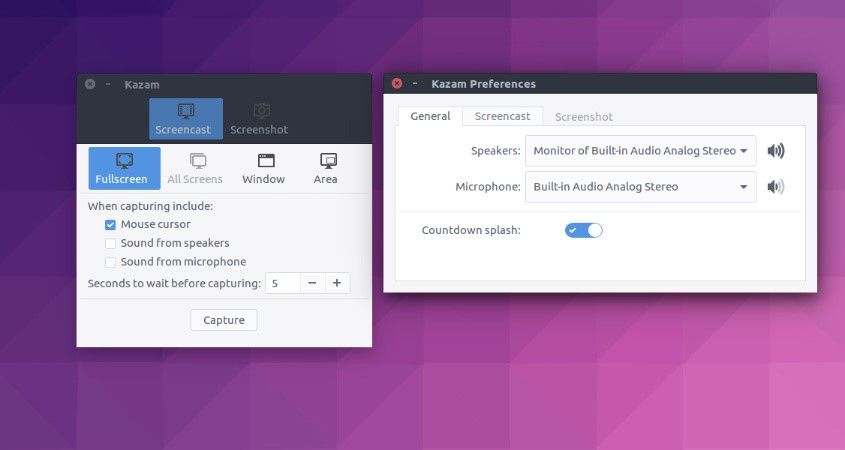 Kazam screen recorder app for Linux