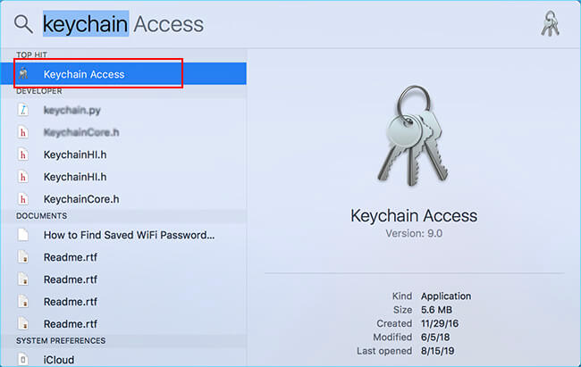 keychain access to find wi fi password