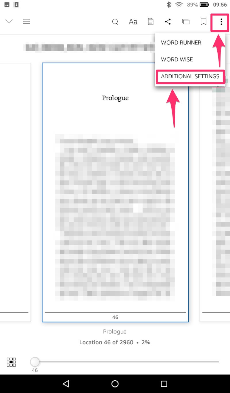 opening additional settings in kindle fire 