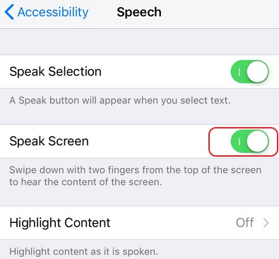 enabling speak screen in ios