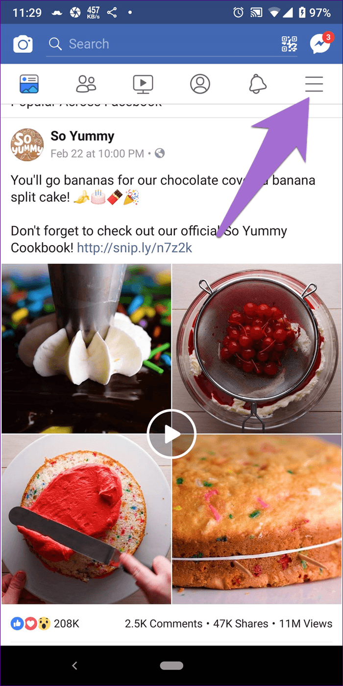 tap on the icon of three bars