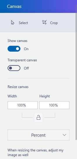 select the canvas option