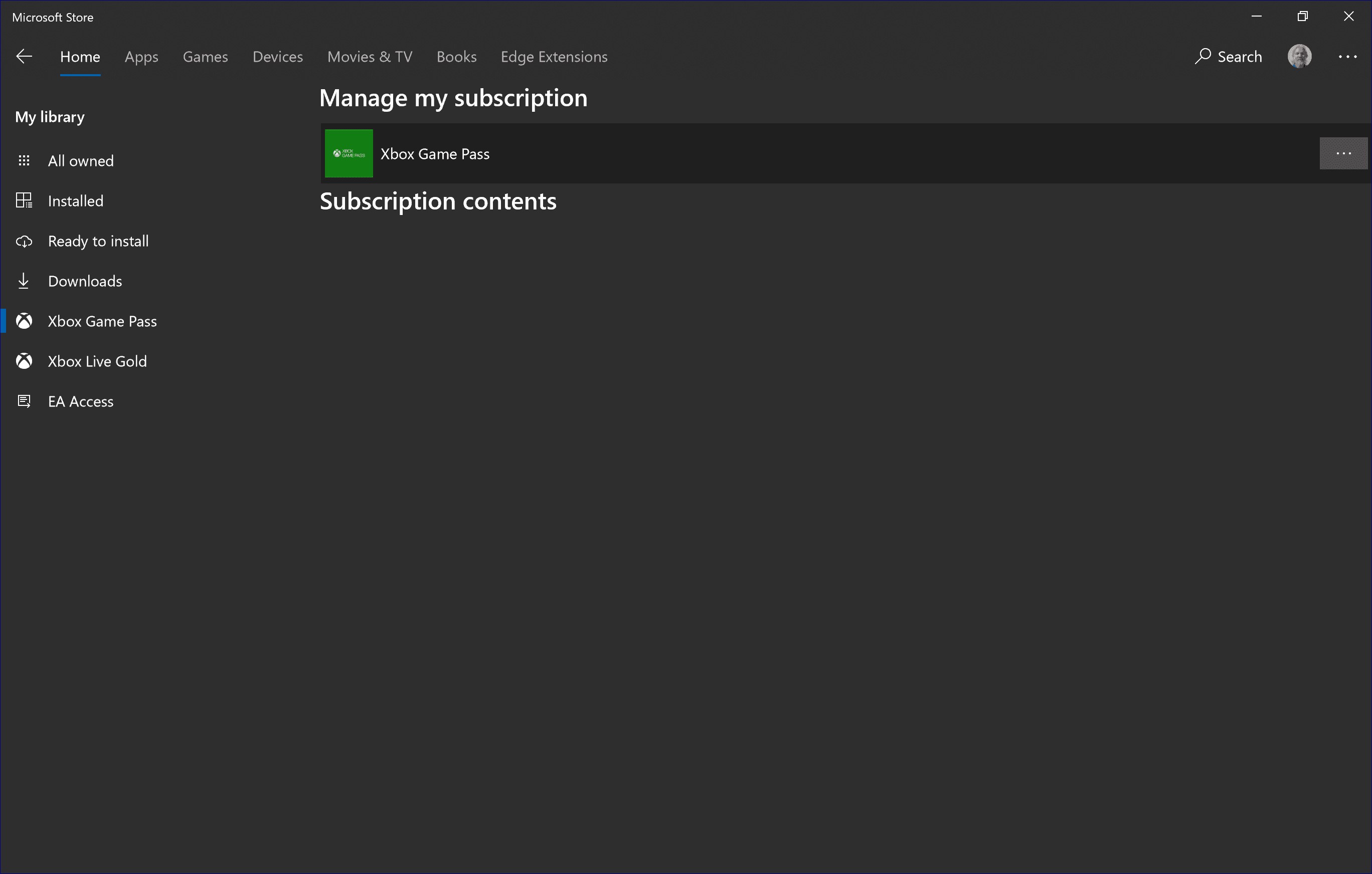 open subscriptions menu
