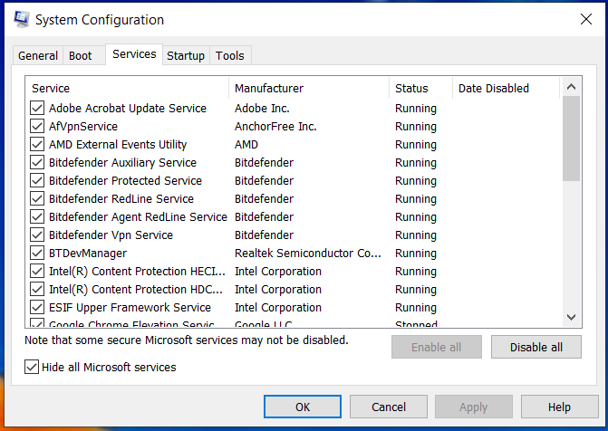 open the system configuration windows