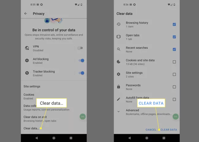 clear cookies on opera browser