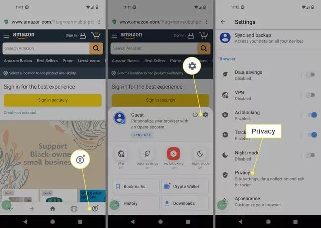 select the privacy option