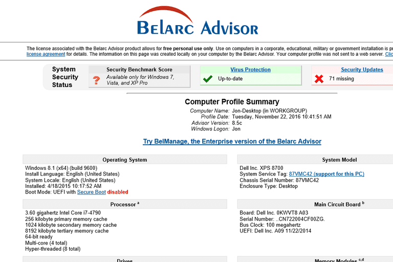 belarc interface