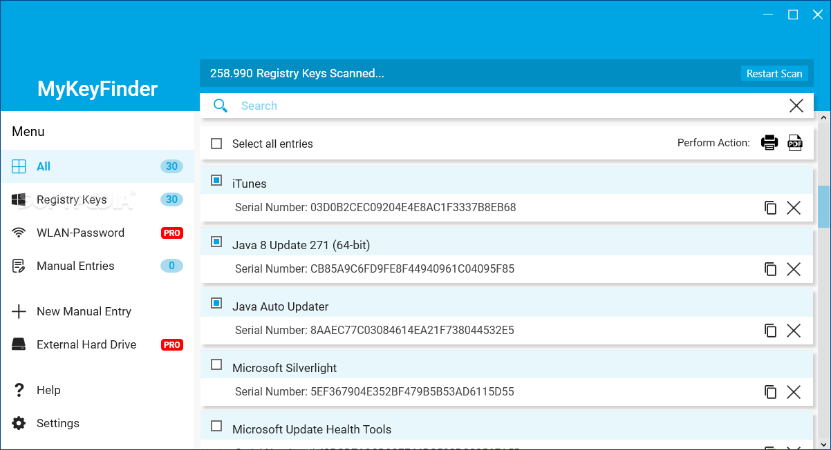 ablessoft mykeyfinder interface