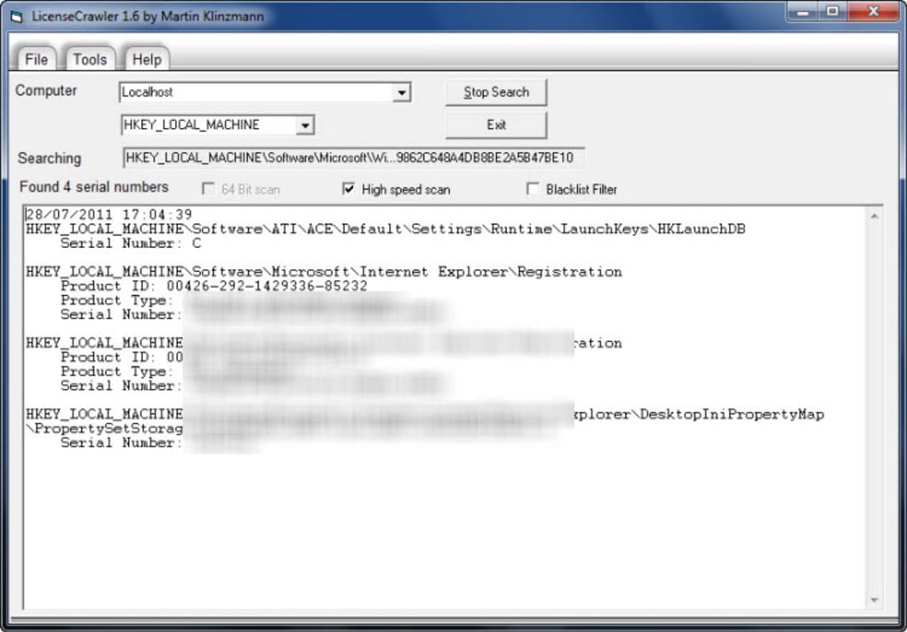 licensecrawler interface