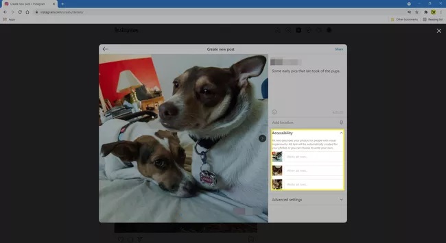 instagram web accessibility settings