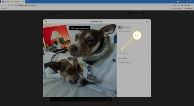instagram web add caption