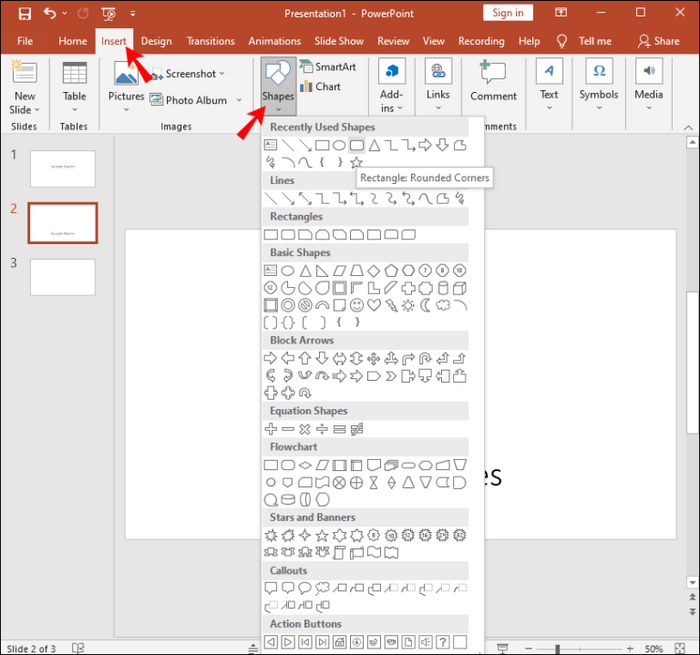 click on the shapes option