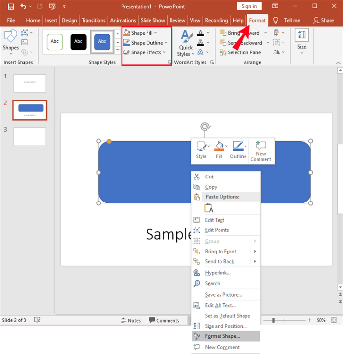 open the format menu