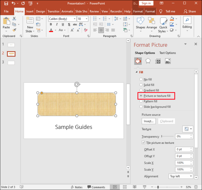 select he picture or texture fill option