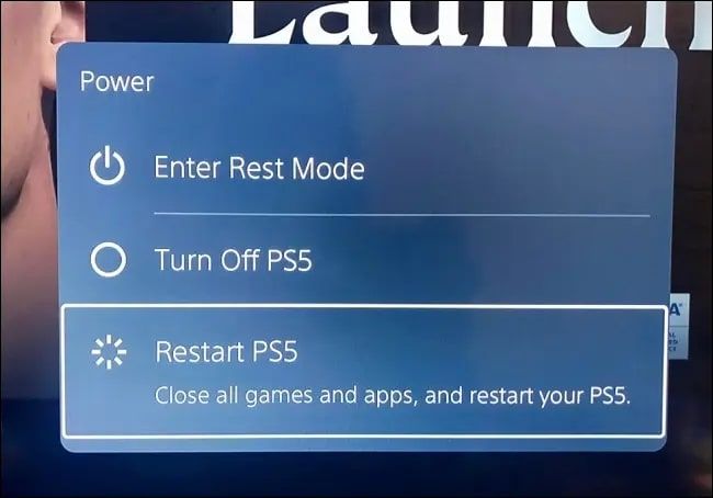 click on the restart ps5 option