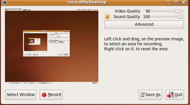 recordMyDesktop screen recorder app for Linux