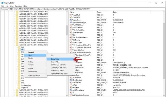 Mac Address Changer method using Registry Editor Step 5