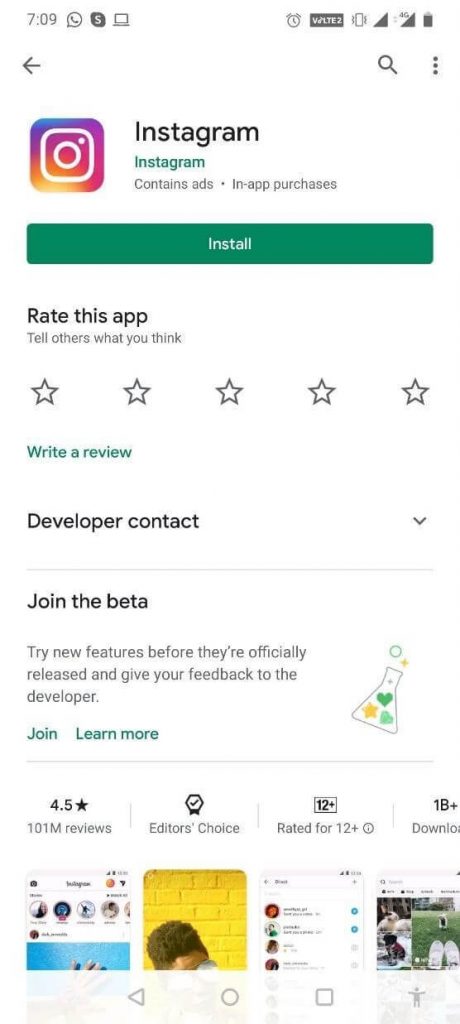 reinstall the instagram